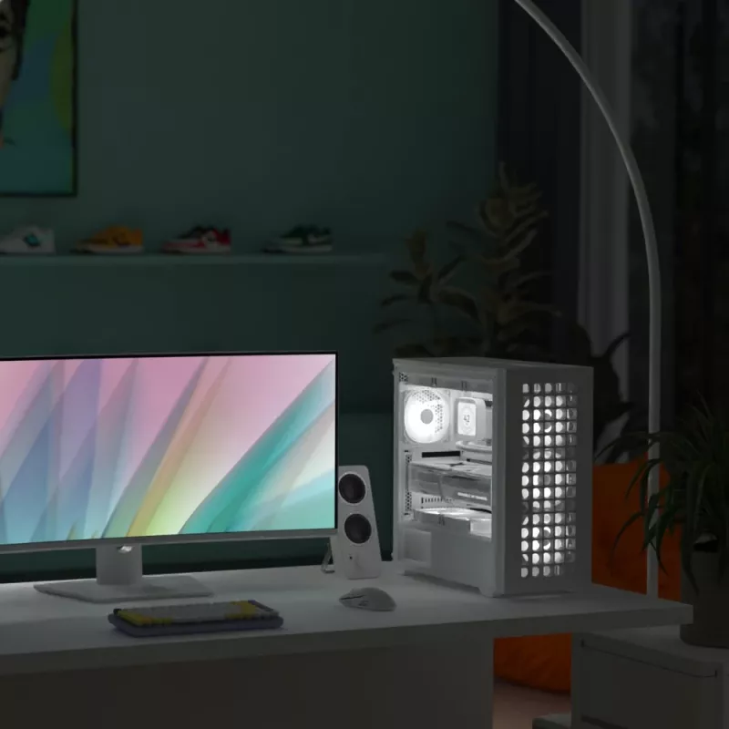 Aerocool D301A Mini Tower balta, medžio detalėmis