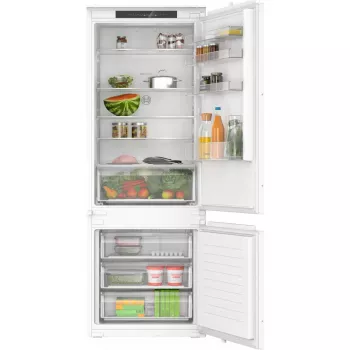 Įmontuojamas šaldytuvas-šaldiklis Bosch KBN96NSE0 — 383 l bendra talpa, 285 l šaldytuvo, 98 l šaldiklio, NoFrost, reversinės durys, 34 dB, baltos