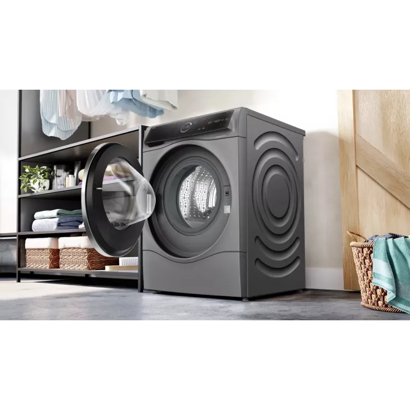Bosch Serie 8 WNC254AS0 skalbimo-džiovinimo mašina Laisvai pastatomas Įkraunamas iš priekio Nerūdijantis plienas