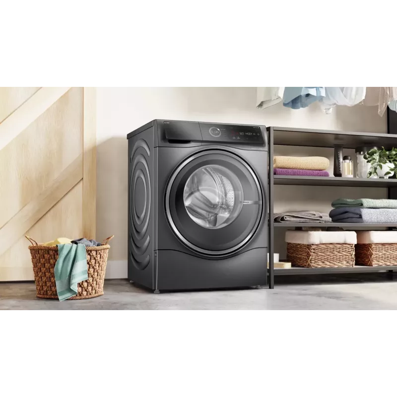 Bosch Serie 8 WNC254AS0 skalbimo-džiovinimo mašina Laisvai pastatomas Įkraunamas iš priekio Nerūdijantis plienas