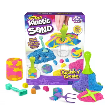 Kinetic Sand, Squish N’ Create žaidimų rinkinys, Velykų krepšelio priedai, apima 13,5oz (3 spalvų) formuojamo žaidimų smėlio, 5 įrankius, sensorinius žaislus vaikams nuo 3 metų