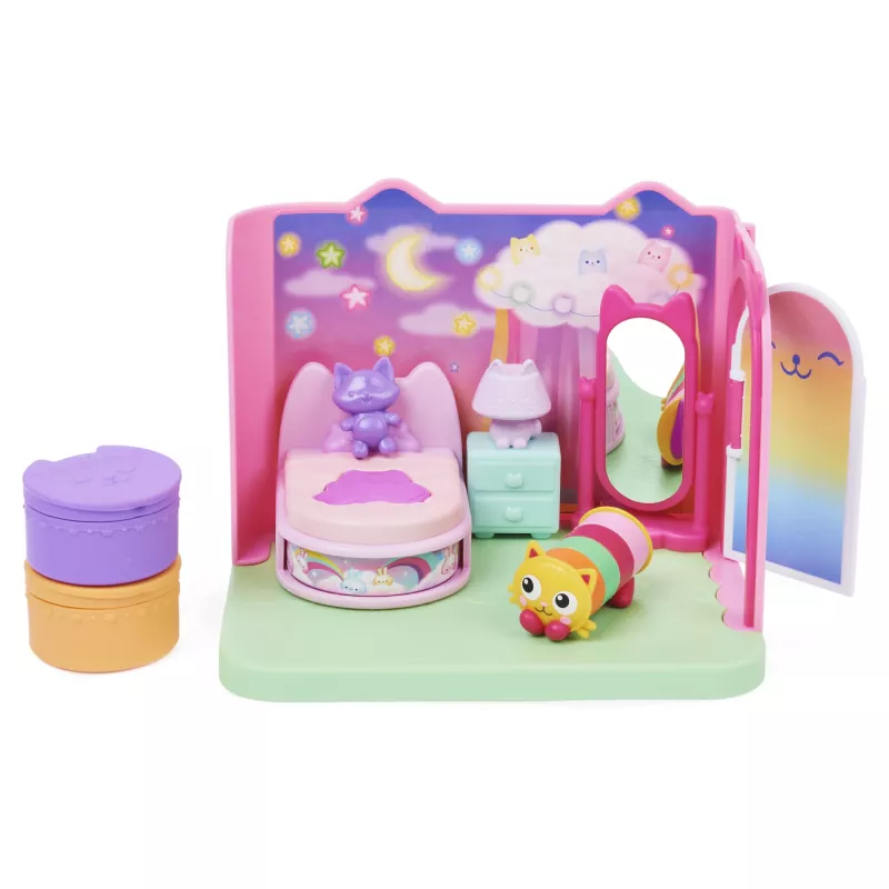 Gabby's Dollhouse, Sweet Dreams Bedroom su Pillow Cat figūrėle ir 3 priedais, 3 baldais ir 2 siuntomis, žaislai vaikams nuo 3 metų