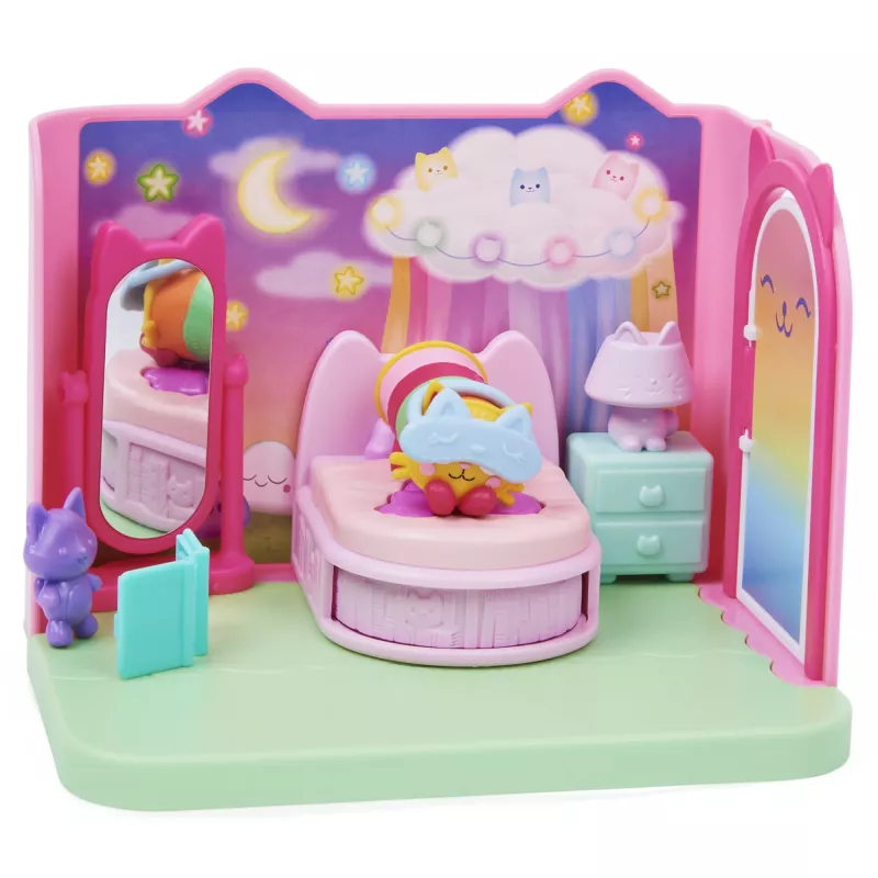 Gabby's Dollhouse, Sweet Dreams Bedroom su Pillow Cat figūrėle ir 3 priedais, 3 baldais ir 2 siuntomis, žaislai vaikams nuo 3 metų