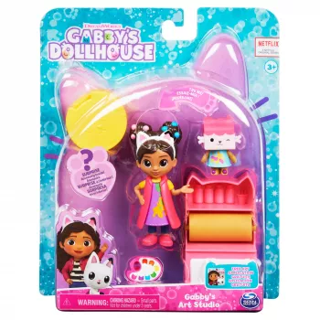 Gabby's Dollhouse , meno studijos rinkinys su 2 žaislinėmis figūrėlėmis, 2 priedais, siunta ir baldo detale, vaikiški žaislai nuo 3 metų