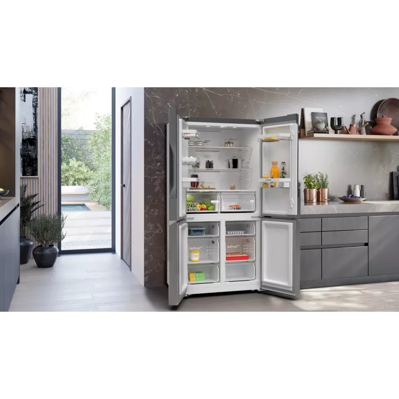 Siemens iQ300 KF96NVPEA šaldytuvas su šoninėmis durelėmis Pastatomas 605 l Sidabrinis