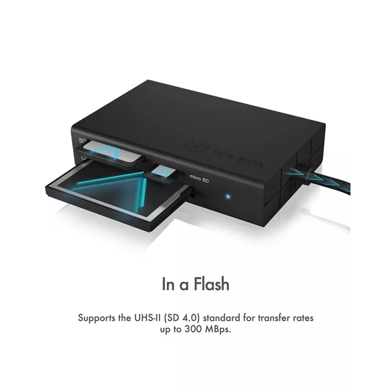 ICY BOX IB-CR401-C3 kortelių skaitytuvas USB 3.2 Gen 1 (3.1 Gen 1) Type-C juodas
