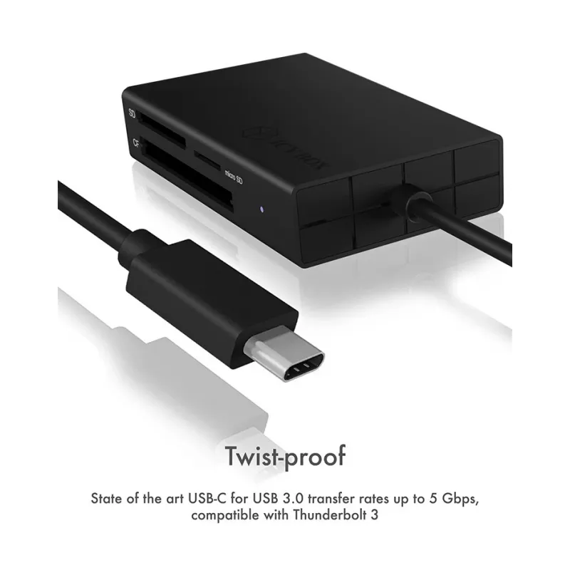 ICY BOX IB-CR401-C3 kortelių skaitytuvas USB 3.2 Gen 1 (3.1 Gen 1) Type-C juodas