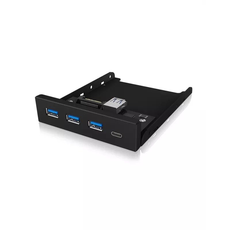 USB šakotuvas ICY BOX IB-HUB1418-i3 — GL3520/ASM1543 mikroschemų rinkinys, juodas, 101×137×25 mm