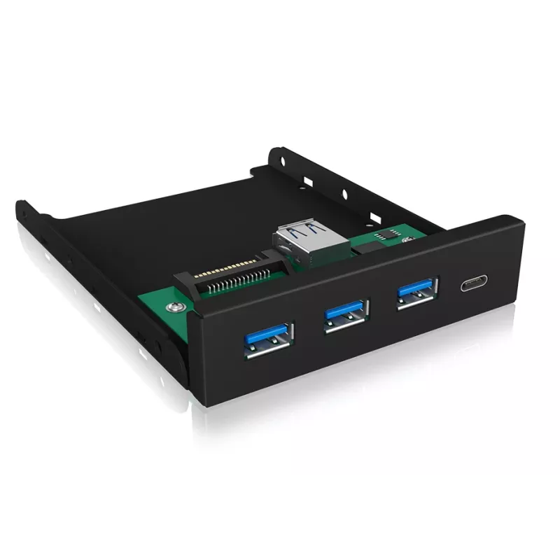 USB šakotuvas ICY BOX IB-HUB1418-i3 — GL3520/ASM1543 mikroschemų rinkinys, juodas, 101×137×25 mm