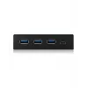 USB šakotuvas ICY BOX IB-HUB1418-i3 — GL3520/ASM1543 mikroschemų rinkinys, juodas, 101×137×25 mm