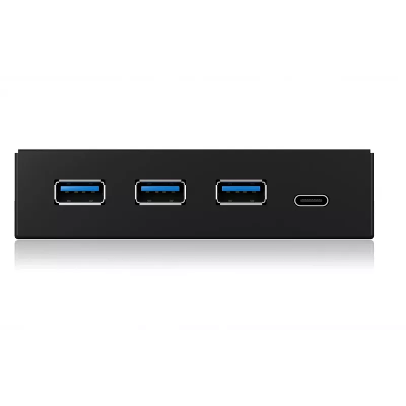 USB šakotuvas ICY BOX IB-HUB1418-i3 — GL3520/ASM1543 mikroschemų rinkinys, juodas, 101×137×25 mm