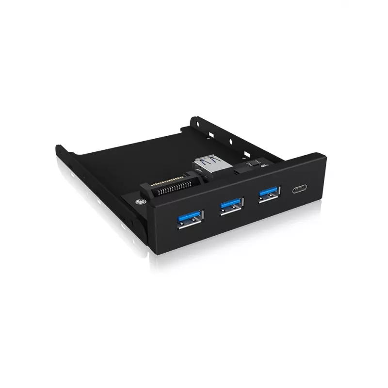 USB šakotuvas ICY BOX IB-HUB1418-i3 — GL3520/ASM1543 mikroschemų rinkinys, juodas, 101×137×25 mm