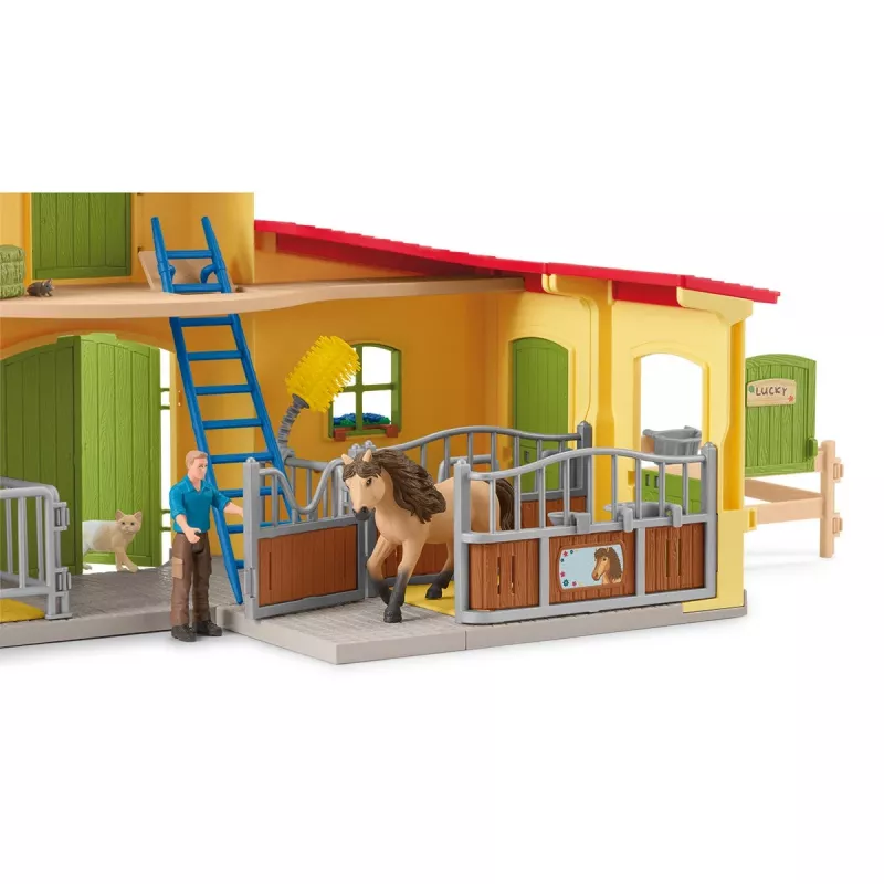 schleich FARM WORLD ponių dėžė su Islandijos ponių eržilu, ūkis, pastatai, ūkio gyvūnai / ūkio žaislai, arklių arklidė, arkliai, 3 m., įvairiaspalvė