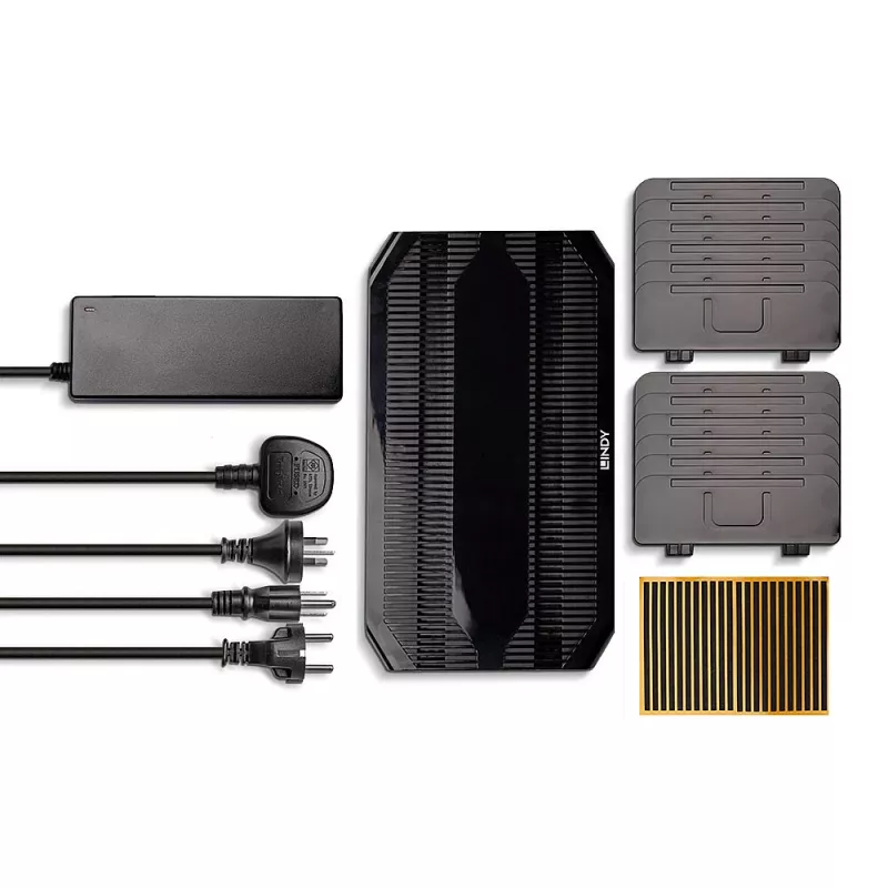 Lindy 96W 10 prievadų USB įkrovimo stotelė, laisvai pastatoma, plastikinė, juoda, kontaktinis, su visais USB A tipo įrenginiais, maitinimas