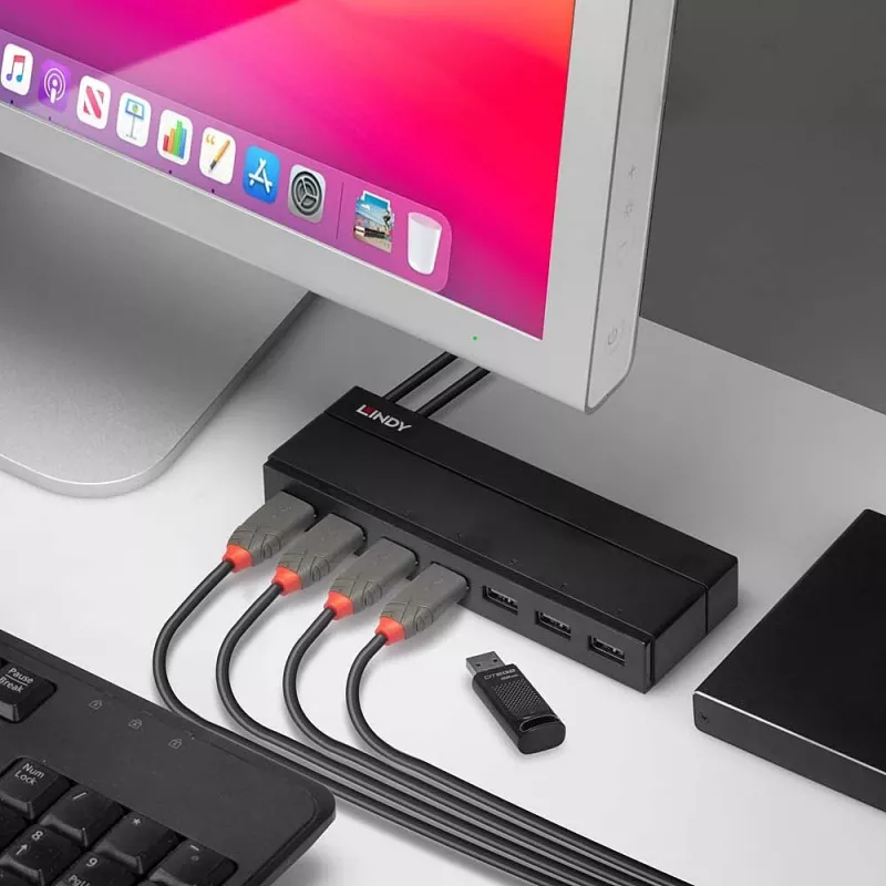 Lindy 7 prievadų USB 3.0 šakotuvas, USB 3.2 Gen 1 (3.1 Gen 1) Type-A, USB 3.2 Gen 1 (3.1 Gen 1) Type-A, USB 3.2 Gen 1 (3.1 Gen 1), 5000 Mbit/s, juodas, plastikinis