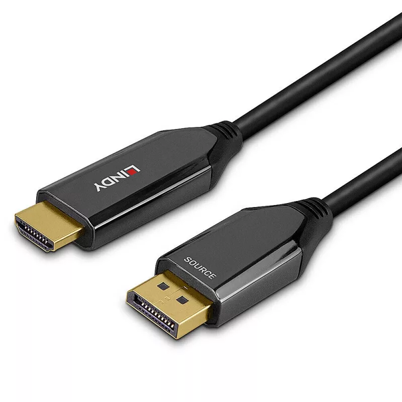 “Lindy” 2 m aktyvus DisplayPort 1.4 į HDMI 8K60 laidas, 2 m, HDMI A tipo (standartinis), DisplayPort, kištukas, kištukas, tiesus