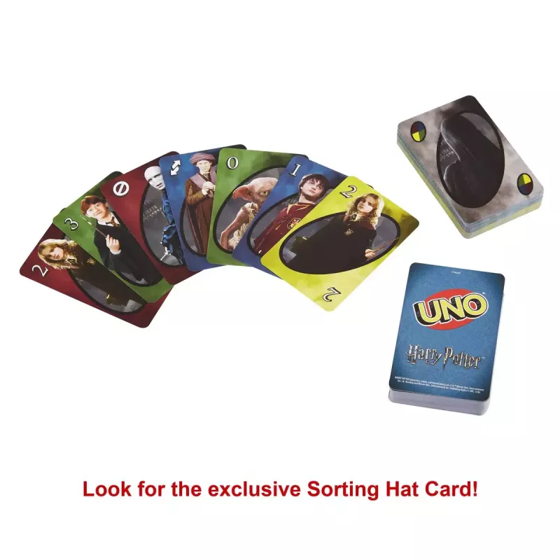 Kortų žaidimas MATTEL UNO Harry Potter — atsikratymo kortų žaidimas, amžius 7+