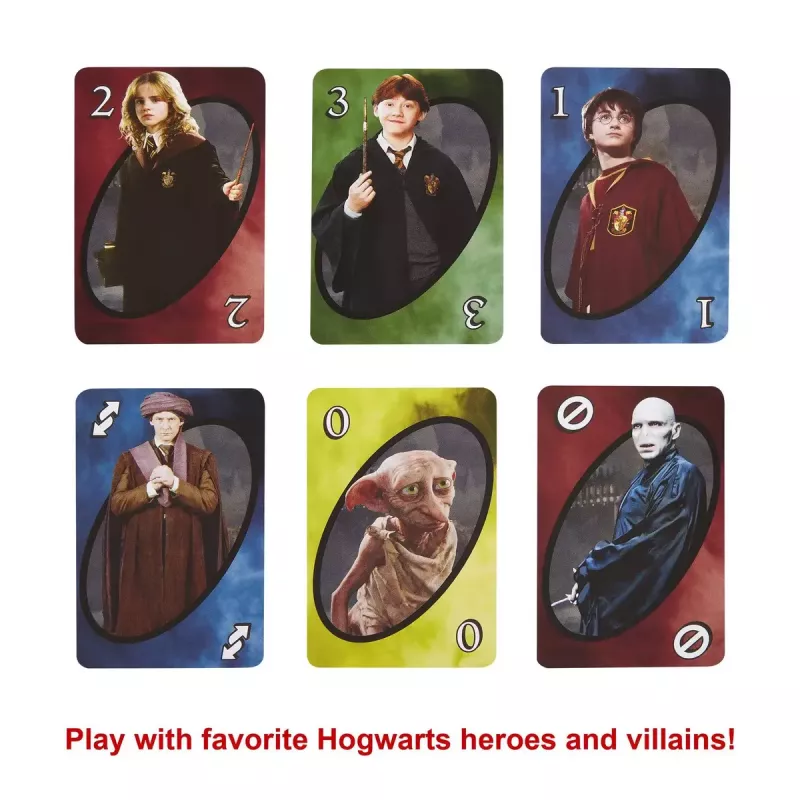 Kortų žaidimas MATTEL UNO Harry Potter — atsikratymo kortų žaidimas, amžius 7+