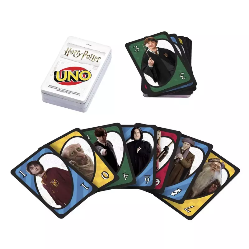 Kortų žaidimas MATTEL UNO Harry Potter — atsikratymo kortų žaidimas, amžius 7+