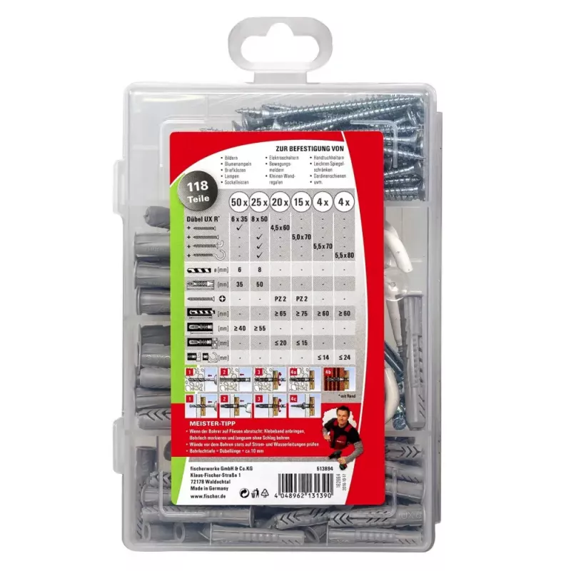 Varžtų ir kaiščių rinkinys Fischer MEISTER-BOX UX 75 vnt.