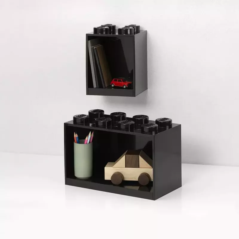 room copenhagen LEGO Brick Lentyna 8+4 juoda — modulinė sieninė lentyna su 2 lentynomis