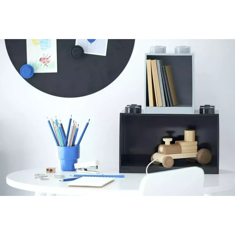 room copenhagen LEGO Brick Lentyna 8+4 juoda — modulinė sieninė lentyna su 2 lentynomis
