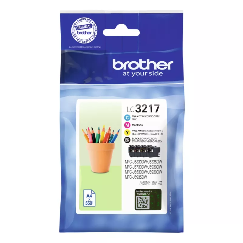 Brother LC3217VAL rašalo kasetė 4 vnt. Originali juoda, žalsvai mėlyna, purpurinė, geltona