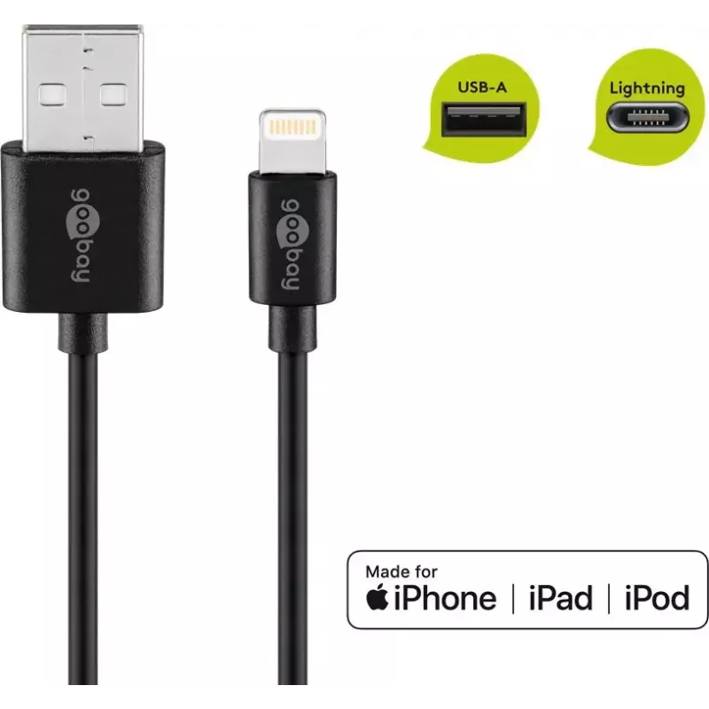 Goobay Lightning USB įkrovimo ir sinchronizavimo laidas 1 m Lightning USB A CE MFi