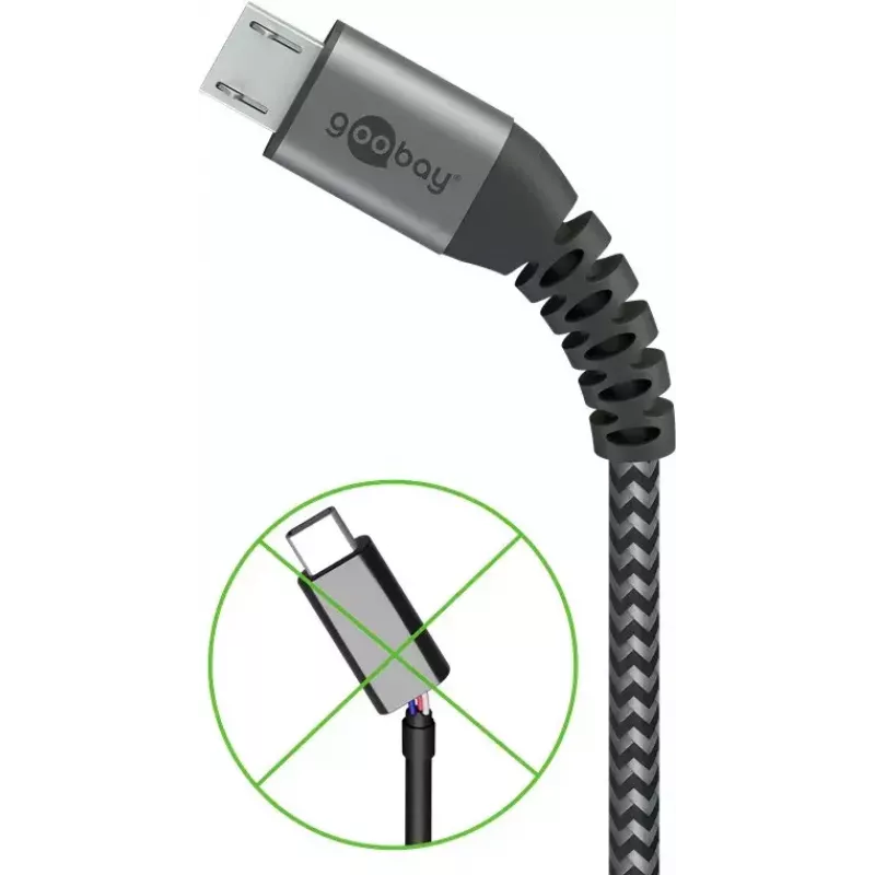 USB laidas Wentronic 49282 USB 2.0 1 m Micro-USB B USB A Juoda Pilka