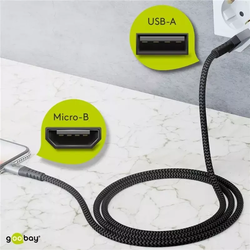 USB laidas Wentronic 49282 USB 2.0 1 m Micro-USB B USB A Juoda Pilka