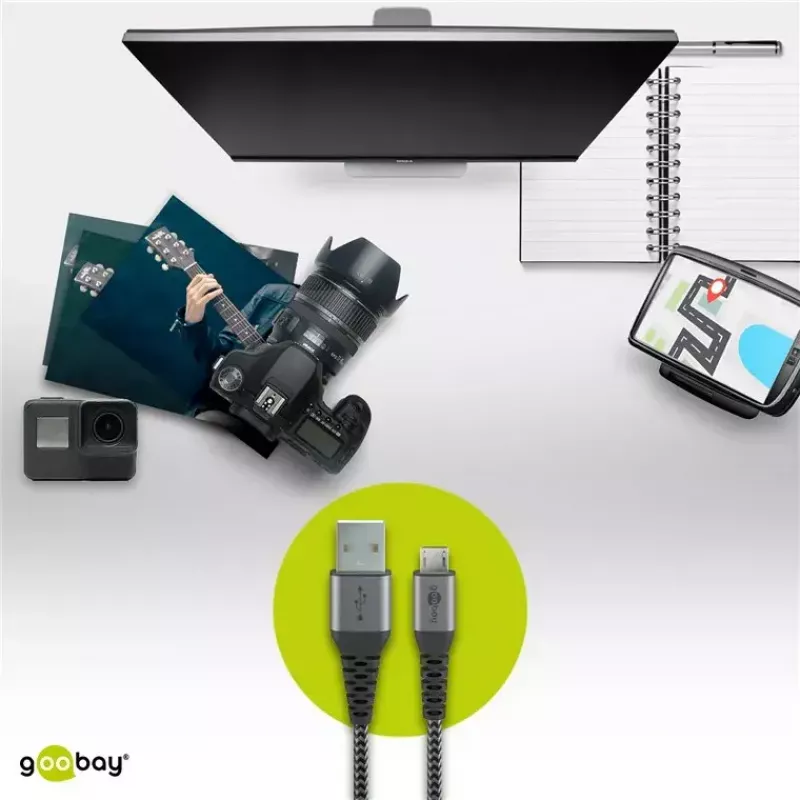 USB laidas Wentronic 49282 USB 2.0 1 m Micro-USB B USB A Juoda Pilka