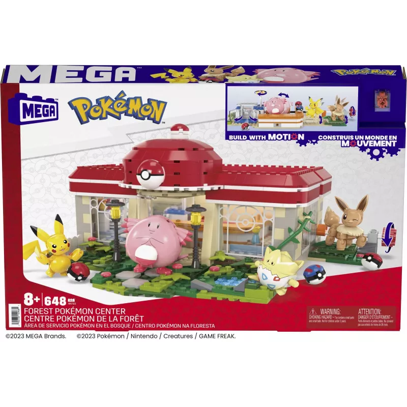 MEGA Pokémon statybinis žaislų rinkinys, Miško centras (648 dalys) su 4 veiksmo figūrėlėmis