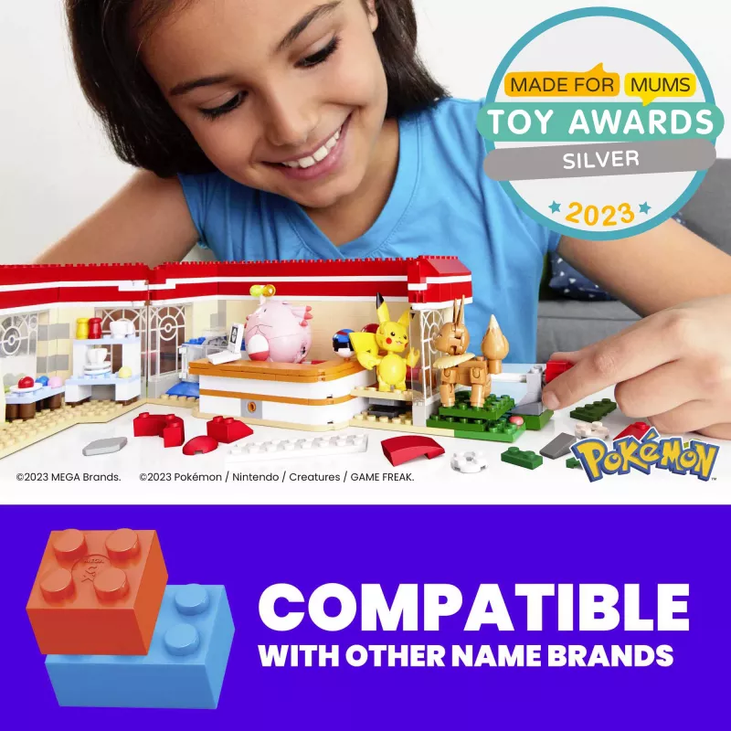 MEGA Pokémon statybinis žaislų rinkinys, Miško centras (648 dalys) su 4 veiksmo figūrėlėmis