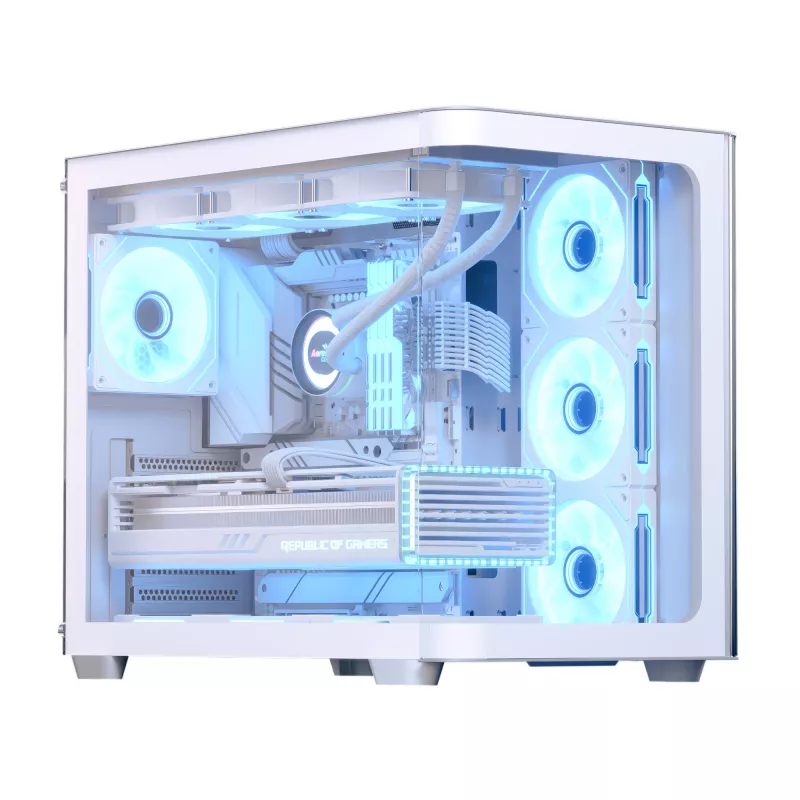 PC korpusas Aerocool P500C Midi Tower baltas ATX šoninis maitinimo blokas 3x120 mm ventiliatoriai