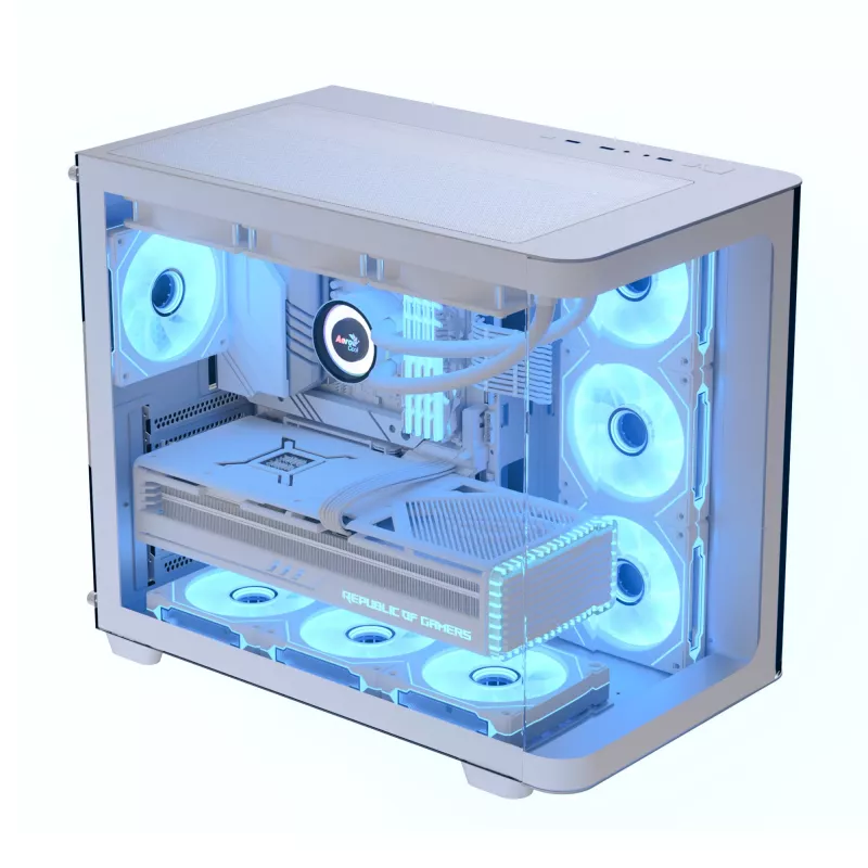 PC korpusas Aerocool P500C Midi Tower baltas ATX šoninis maitinimo blokas 3x120 mm ventiliatoriai