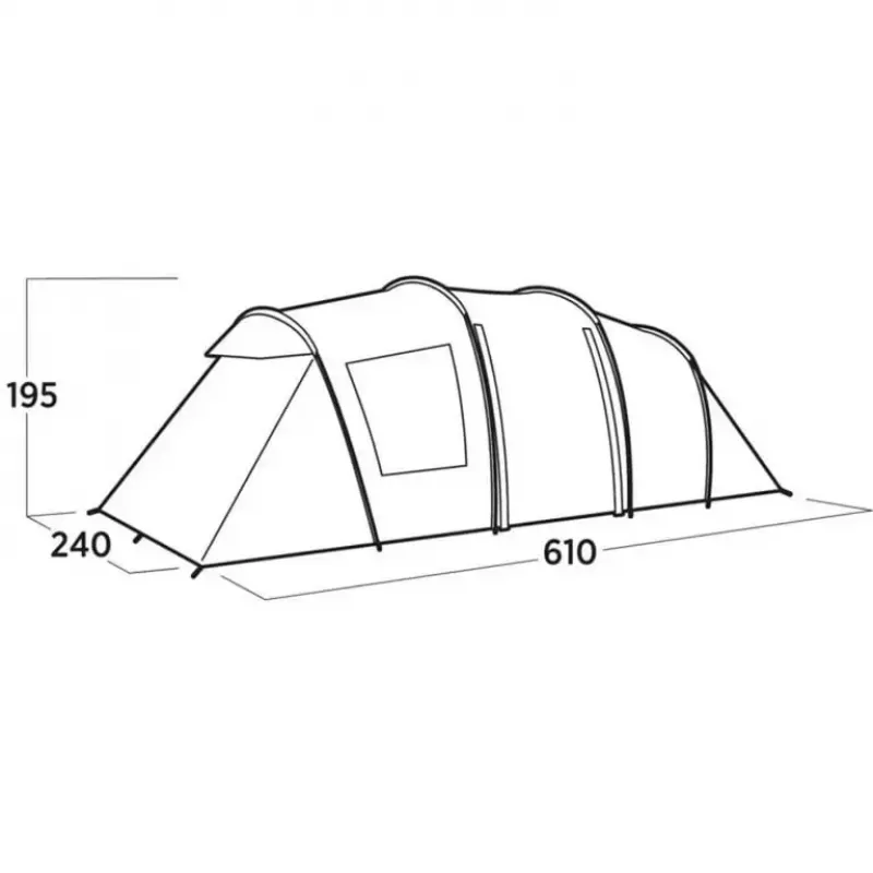 Tunelinis palapinė easy camp Leka Twin 6 Olive Green 2025 — šeimos tunelinis palapinė, 6 asmenų talpa