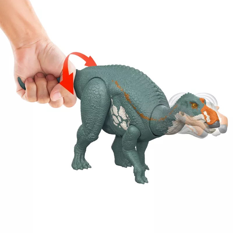 Jurassic World Rebirth Wild Roar Maiasaura dinozaurų žaislas, uodega valdomas atakos kirtimas ir garsas