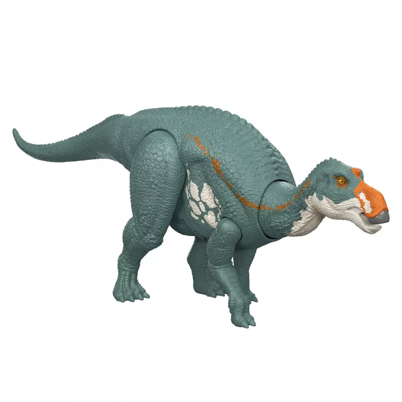 Jurassic World Rebirth Wild Roar Maiasaura dinozaurų žaislas, uodega valdomas atakos kirtimas ir garsas