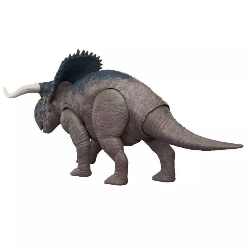 Jurassic World Rebirth Wild Roar Nasutoceratops žaislinis dinozauras, uodega valdoma atakos griebimo funkcija ir garsu