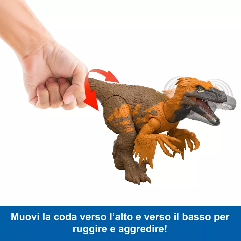 Jurassic World Rebirth Wild Roar Utahraptor žaislas dinozauras, uodega valdomas atakos kirtimas ir garsas
