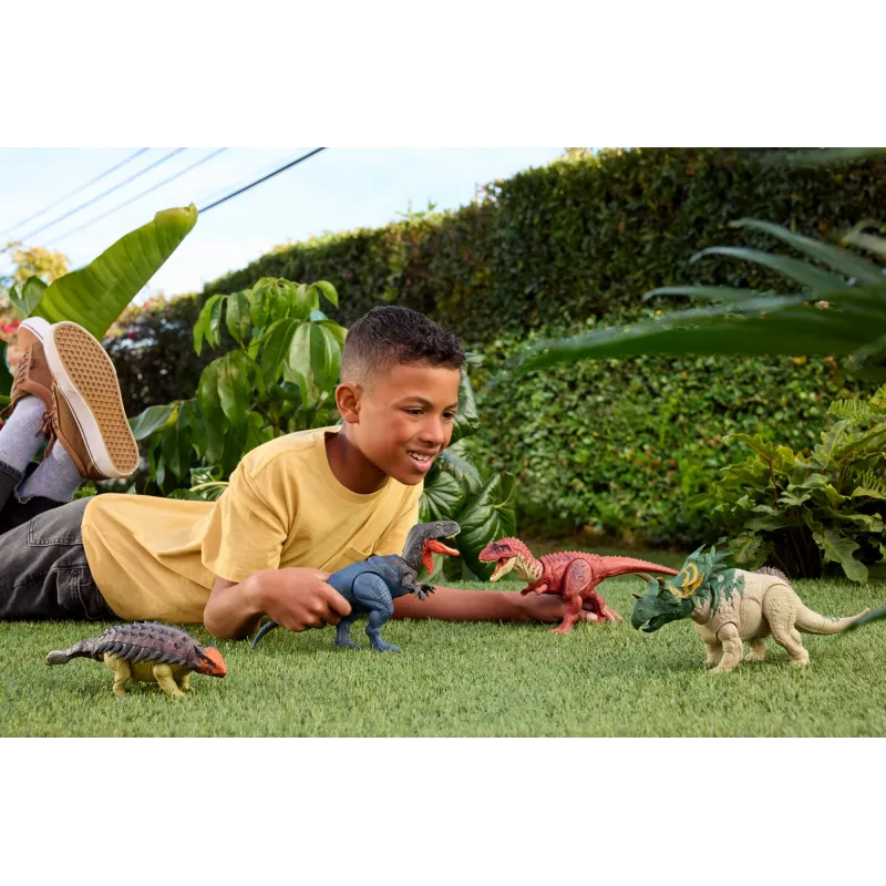 Jurassic World Rebirth Wild Roar Utahraptor žaislas dinozauras, uodega valdomas atakos kirtimas ir garsas