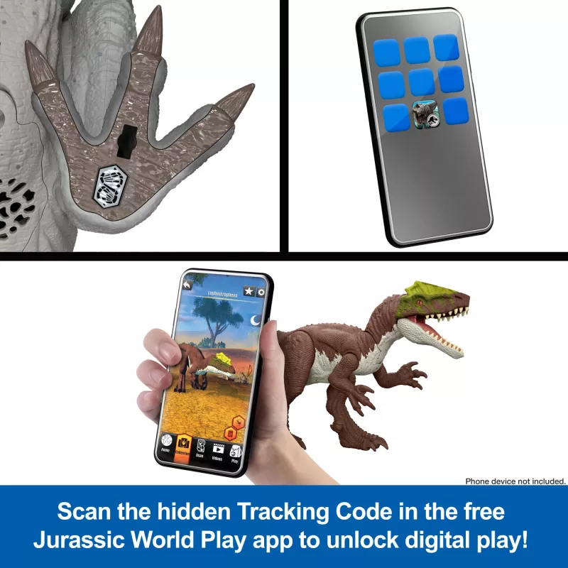 Jurassic World Rebirth Wild Roar Utahraptor žaislas dinozauras, uodega valdomas atakos kirtimas ir garsas