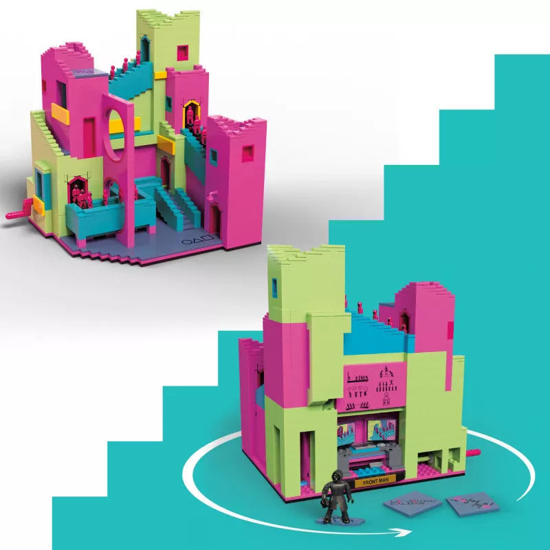 Mattel MEGA Squid Game laiptų statybos žaislų rinkiniai su veiksmo figūrėle (1707 dalys) kolekcionieriams