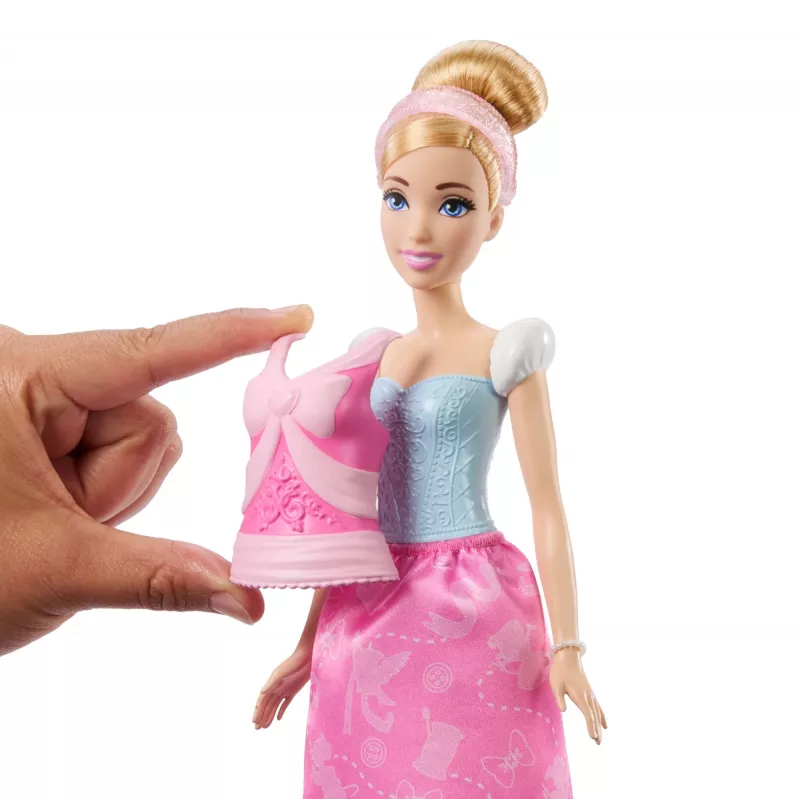 Disney Princess 2-in-1 Stories Pelenė, mados lėlė su 2 užsegamais liemenėliais, 2 sijonais ir 9 priedais