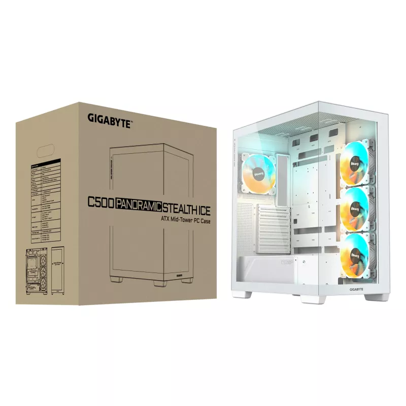 GIGABYTE C500 PANORAMIC STEALTH Midi Tower baltos spalvos korpusas