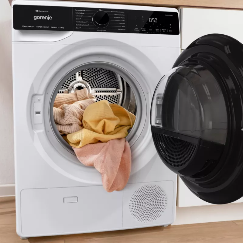 Gorenje DPNA83W skalbinių džiovyklė Laisvai pastatoma Priekinio pakrovimo 8 kg Juoda, Balta