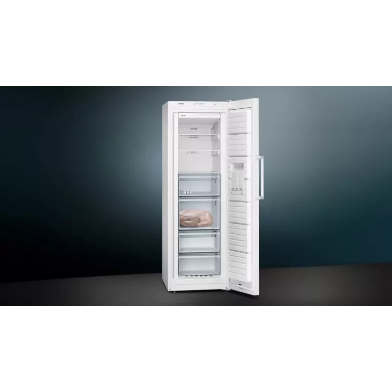 Vertikalus šaldiklis Siemens iQ300 GS33NVWEP — 225 l, NoFrost, 20 kg/24 h, E klasė, balta