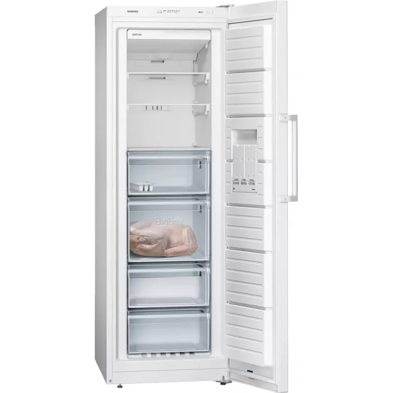 Vertikalus šaldiklis Siemens iQ300 GS33NVWEP — 225 l, NoFrost, 20 kg/24 h, E klasė, balta