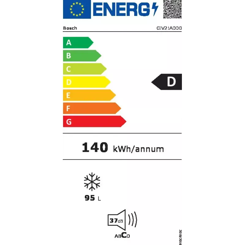 Įmontuojamas vertikalus šaldiklis Bosch Serie 6 GIV21ADD0 — 95 l, 4* žvaigždučių, D energijos klasė, dešininis vyris