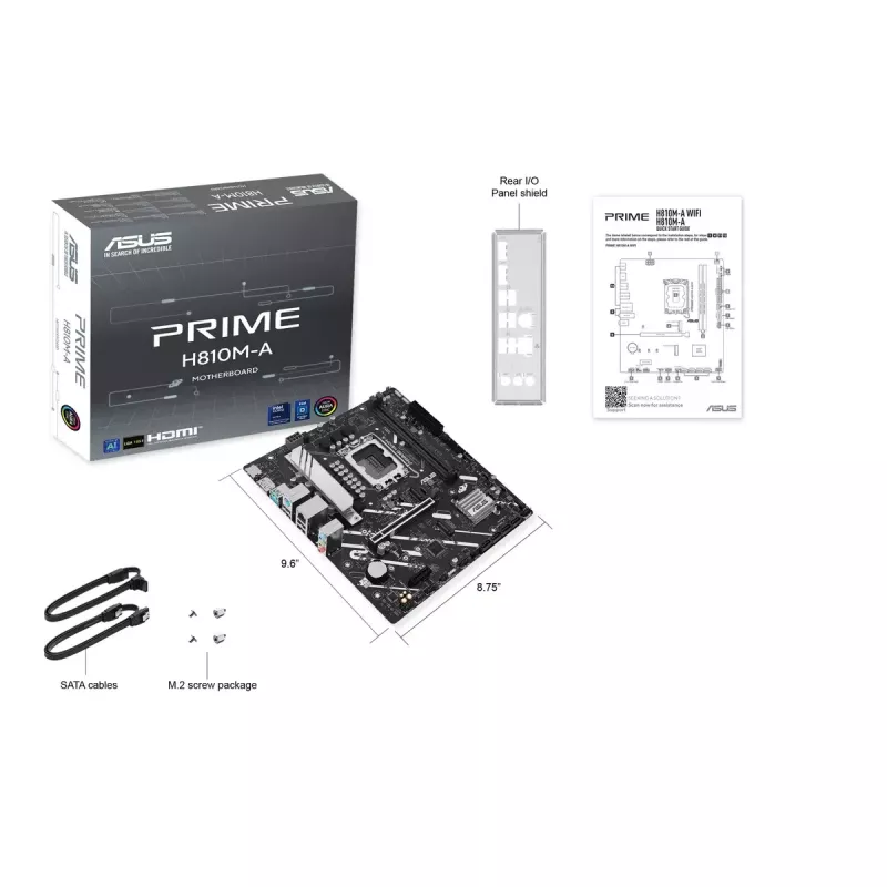 Motininė plokštė ASUS PRIME H810M-A-CSM — Intel H810, LGA 1851, microATX, 2× DDR5 DIMM (iki 128 GB), 2× M.2, 4× SATA III, PCIe 4.0
